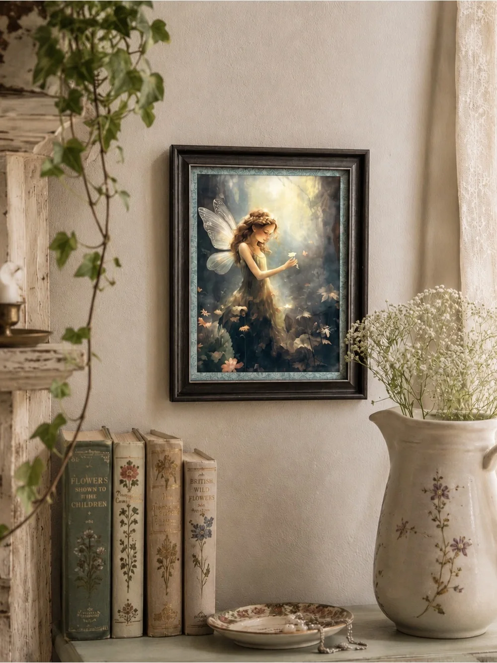 Forest Floral Fairy Fantasy Cottagecore Fairy of Light Framed Canvas Print Art